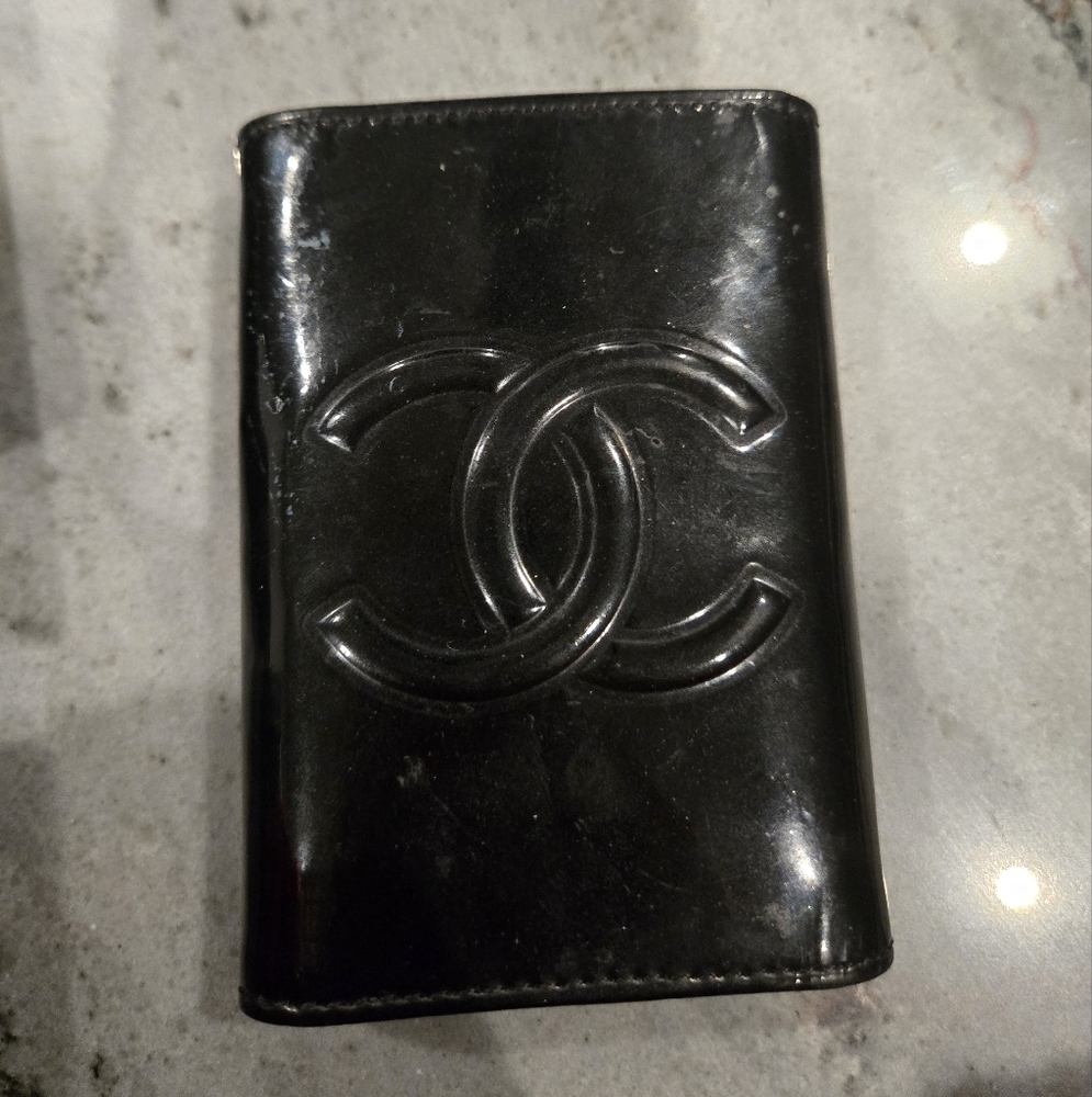 Chanel Black Iconic Flower Card Holder with Embossed Logo